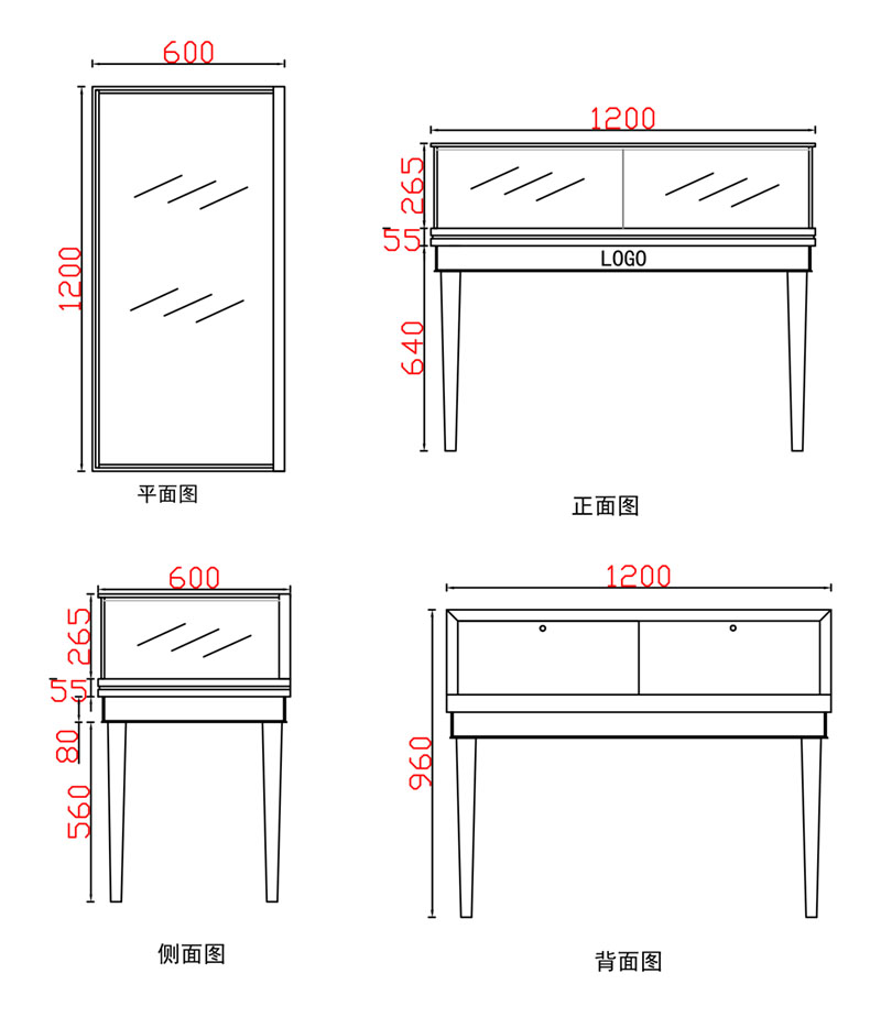 1200-600-960mm四腳前柜木門不包邊