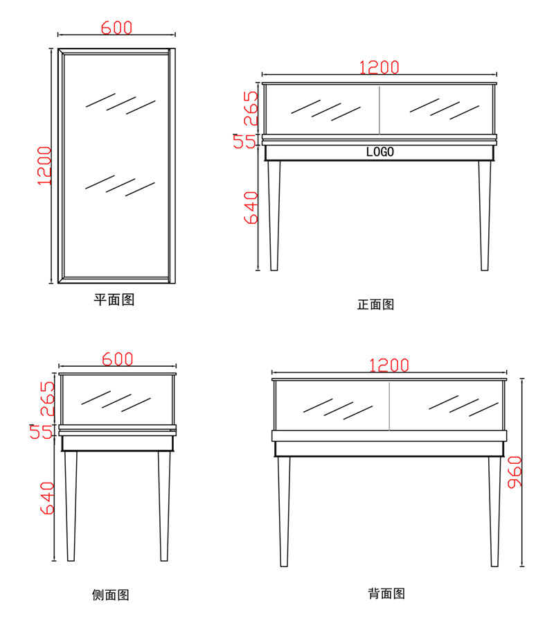 1200-600-960mm四腳前柜玻璃門不包邊 1200-600-960mm四腳前柜玻璃門不包邊
